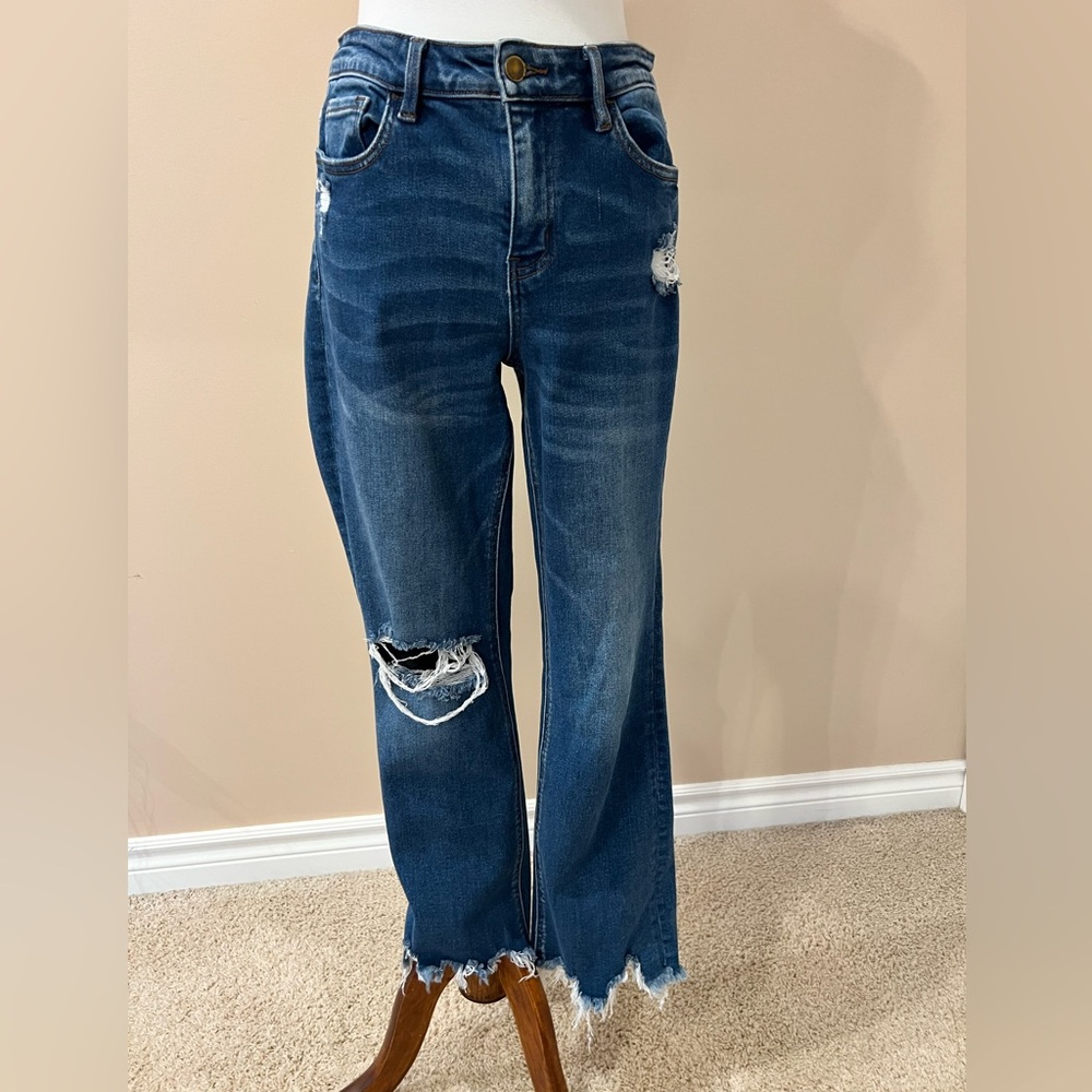Flying Monkey Cropped Jeans Raw Hem Distressed High Rise (23)